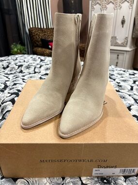 Matisse Ecru Suede Pointed Toe Ankle Booties